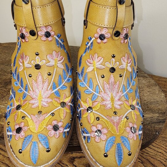 Embroidered Chunky Block Heel Boot with Adjustable Buckle - Picture 7 of 13